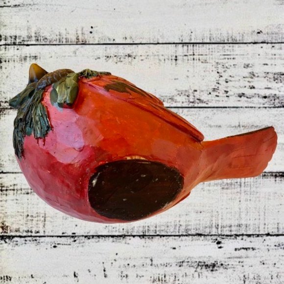 Red Cardinal Bird Figurine Wood Carved Look Resin Holly Pinecones Christmas - Picture 8 of 15